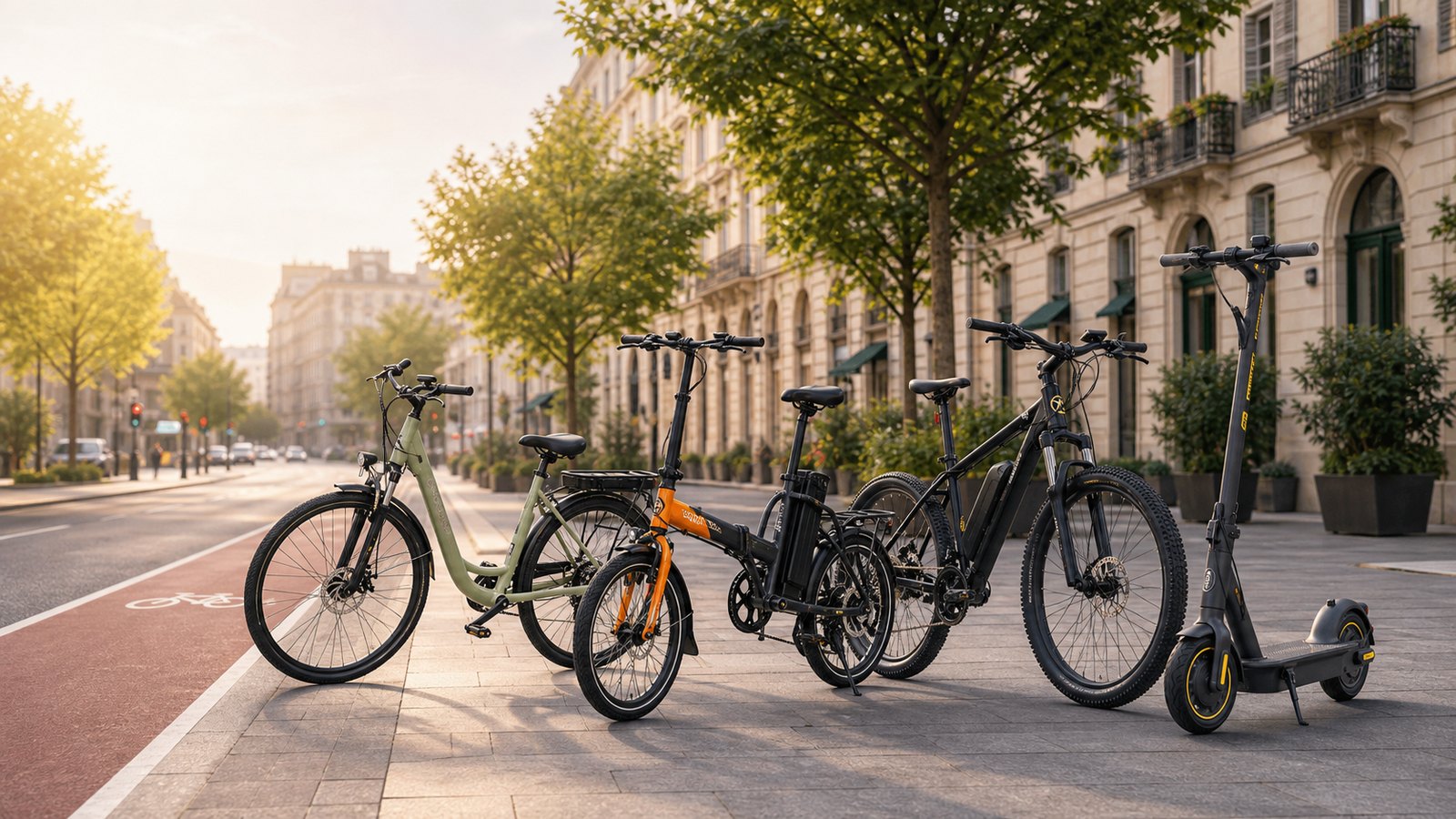 E-bike e monopattini elettrici in una città italiana con pista ciclabile